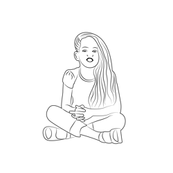 Cute Girl Sitting Free Coloring Page for Kids