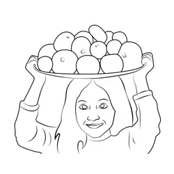 Girl Carrying Fruit Basket Free Coloring Page for Kids