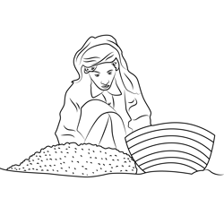Girl Collecting Beans Free Coloring Page for Kids