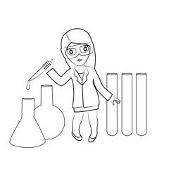 Girl In A Laboratory Free Coloring Page for Kids