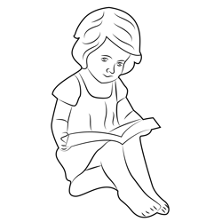 Girl Reading Book Free Coloring Page for Kids