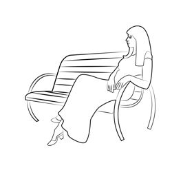Girl Seating On Bench Free Coloring Page for Kids