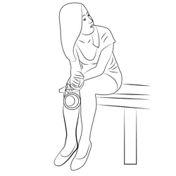 Girl Sitting Bench Free Coloring Page for Kids