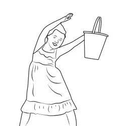 Girl With Bucket Free Coloring Page for Kids