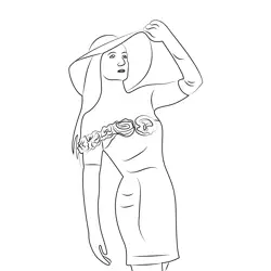 Girl model with Hat Free Coloring Page for Kids