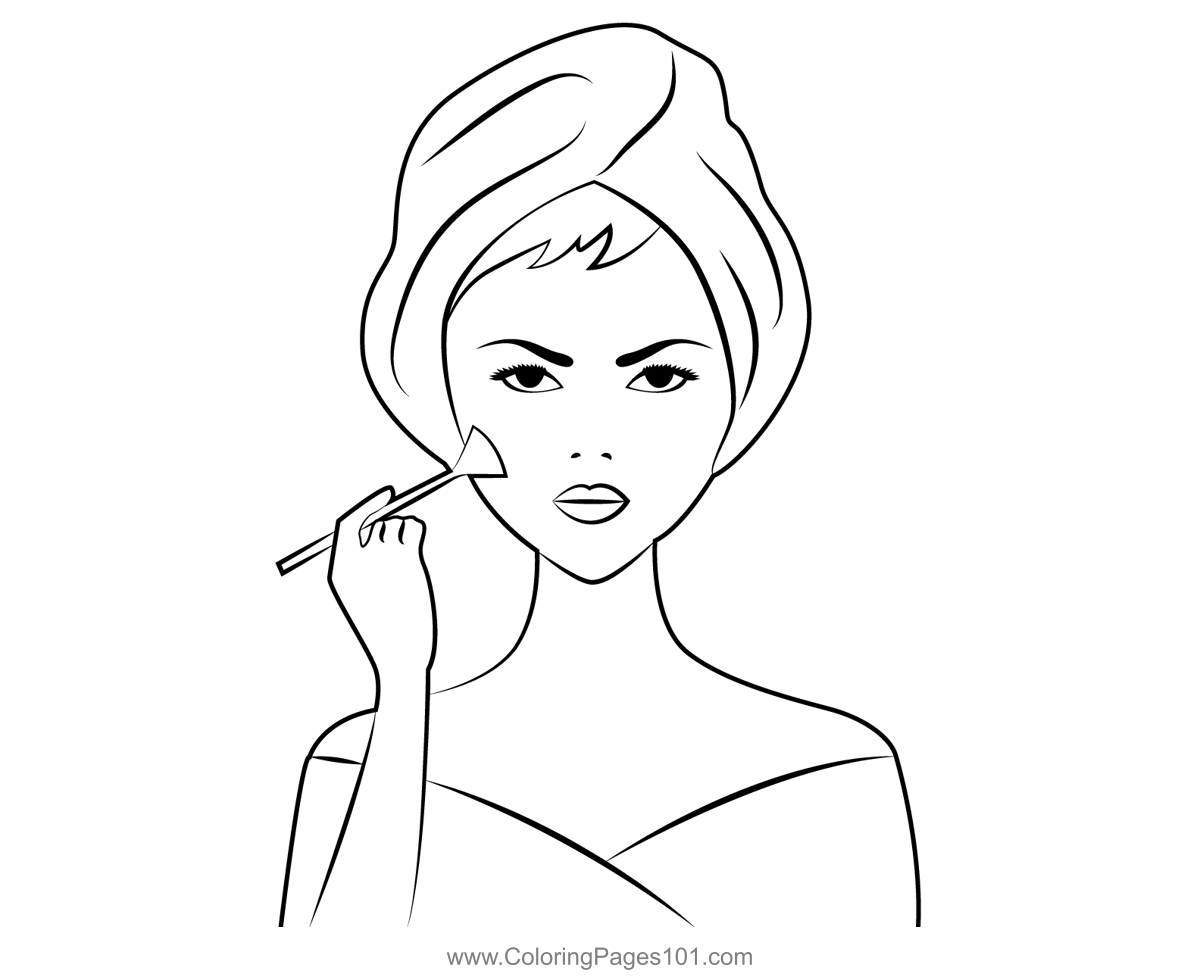 Girl Using Makeup Coloring Page For