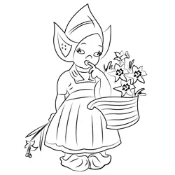 Girl with Flowers Free Coloring Page for Kids
