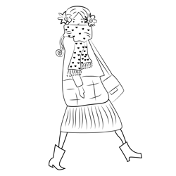 Walking Girl With Bag Free Coloring Page for Kids