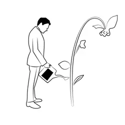 Man Watering Plant Free Coloring Page for Kids