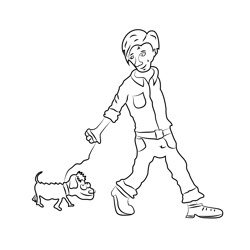 Man walking Dog Free Coloring Page for Kids