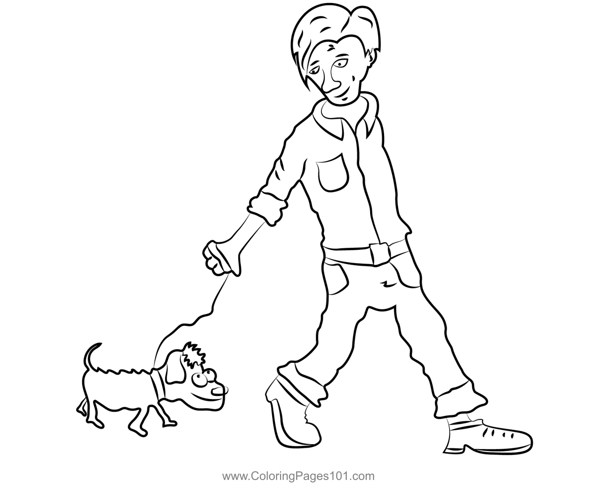 Man walking Dog Coloring Page for Kids - Free Men Printable Coloring Pages  Online for Kids  | Coloring Pages for Kids