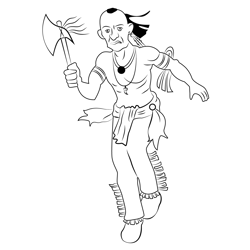 Tribal Man with Axe Free Coloring Page for Kids