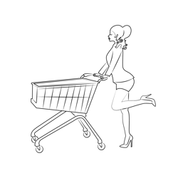 Women with Shopping Cart Free Coloring Page for Kids