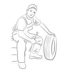 Car Tyre Repair Free Coloring Page for Kids