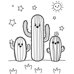 Cute Cactus Family Outdoors Free Coloring Page for Kids