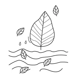 Leaf Drifting on Water Free Coloring Page for Kids