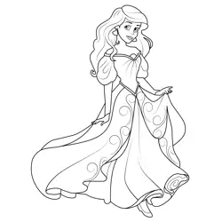 Ariel Beautiful Dress Free Coloring Page for Kids