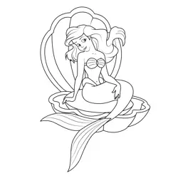 Ariel Sitting Seashell with Birthday cake Free Coloring Page for Kids