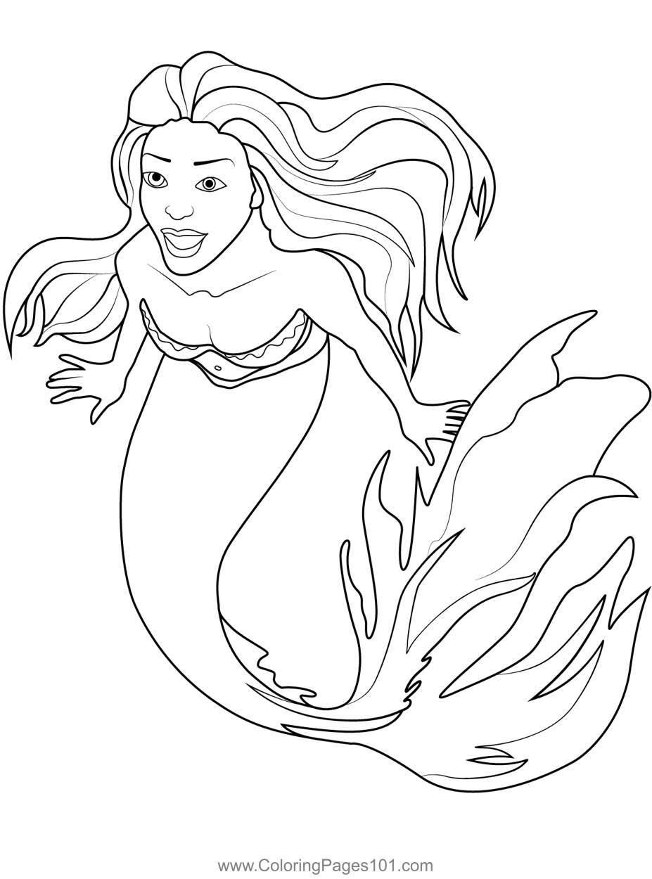Ariel Sitting Skimpy Seashell Coloring Page for Kids - Free Ariel