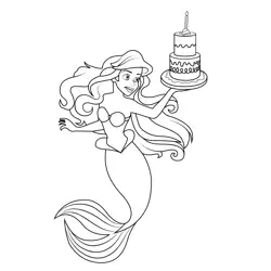 Ariel with Yummy Cake Free Coloring Page for Kids