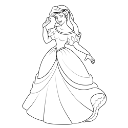 Beautiful Green Dress Ariel Free Coloring Page for Kids