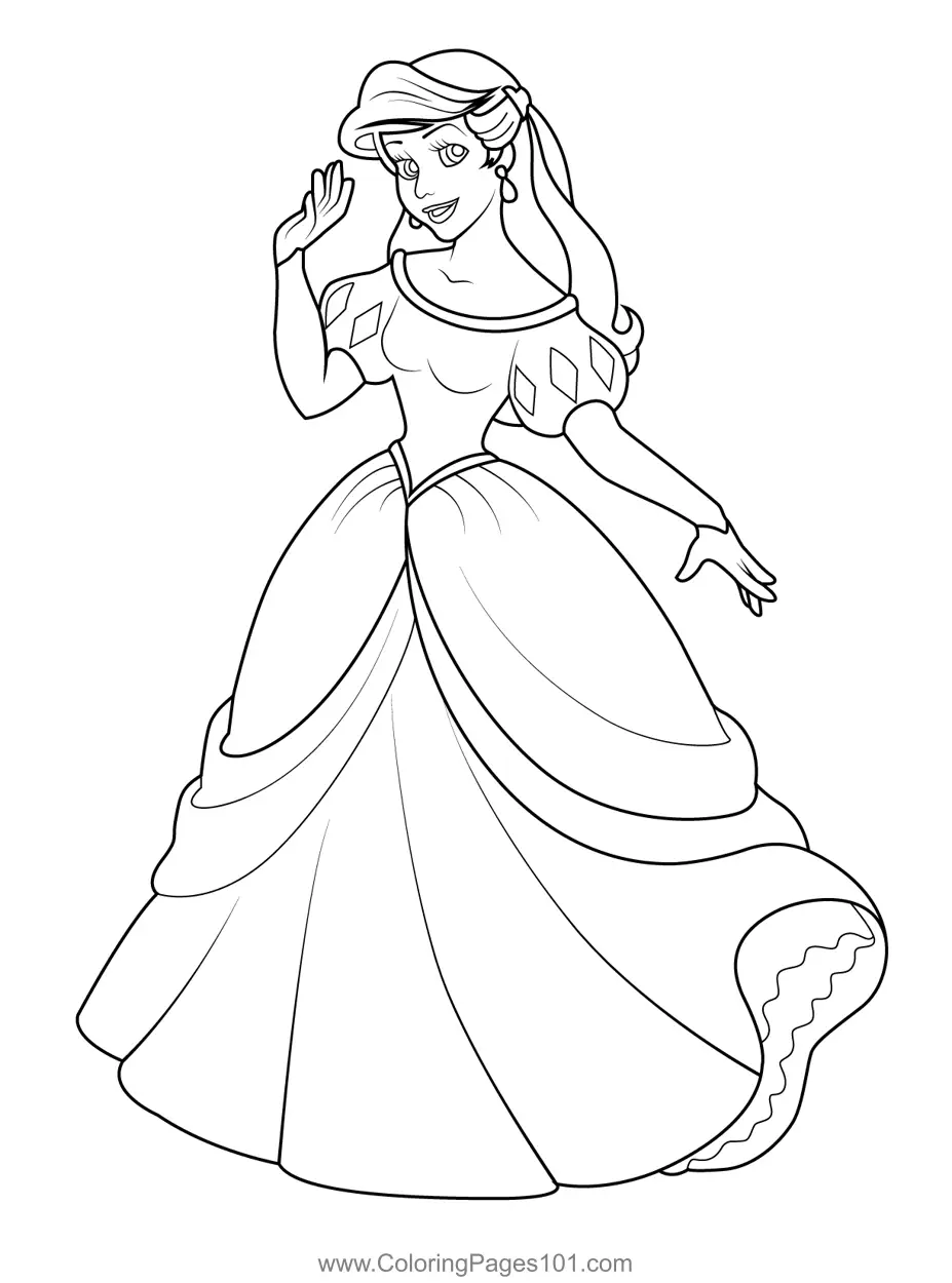 Beautiful Green Dress Ariel Coloring Page for Kids - Free Ariel ...