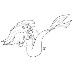Princess Ariel Siting on Rock Free Coloring Page for Kids