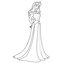 Aurora Wearing Long Dress Free Coloring Page for Kids