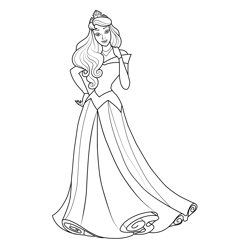 Aurora in Beautiful Dress Free Coloring Page for Kids