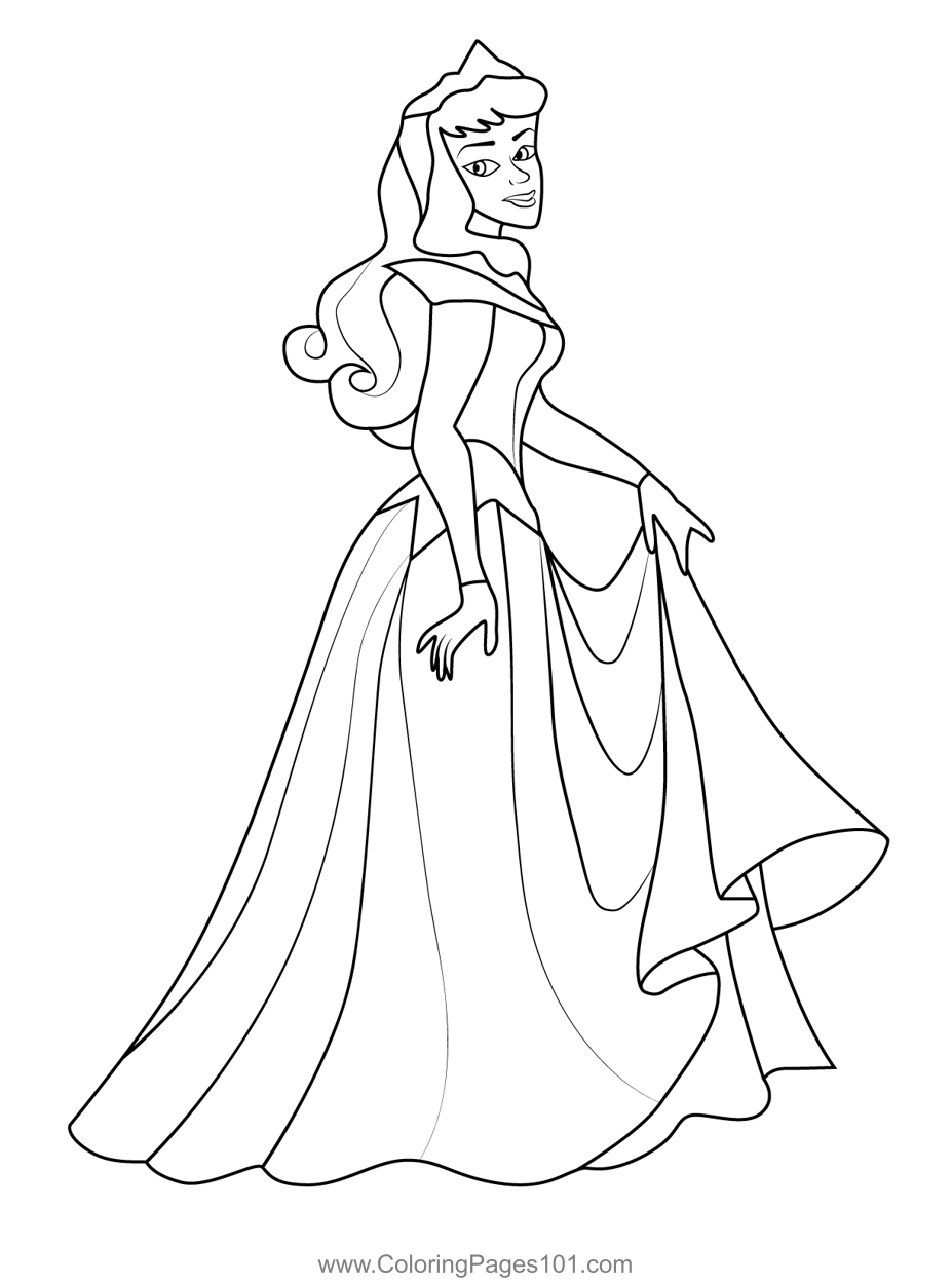 Aurora in Gown Coloring Page for Kids - Free Aurora Printable Coloring ...