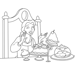 Belle Eating Cake Free Coloring Page for Kids