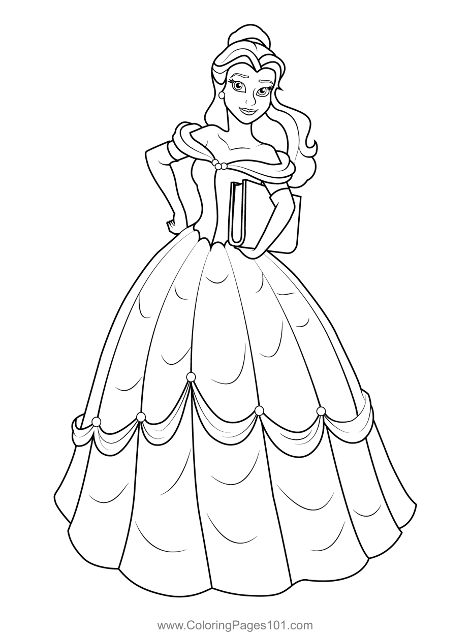 Belle Posing Coloring Page for Kids - Free Belle Printable Coloring ...