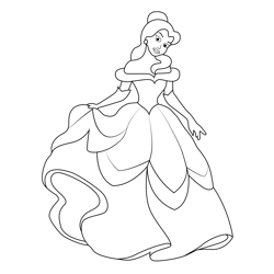 Belle in Gown Free Coloring Page for Kids