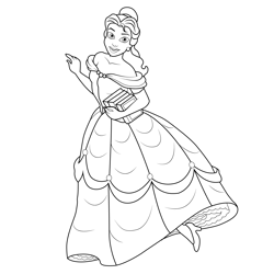 Belle with Books Free Coloring Page for Kids