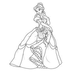 Belle with Flower Basket Free Coloring Page for Kids