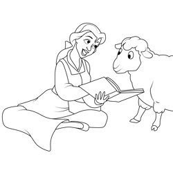 Belle with Sheep Free Coloring Page for Kids