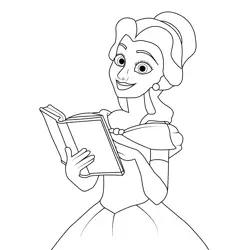 Princess Belle Reading Book Free Coloring Page for Kids