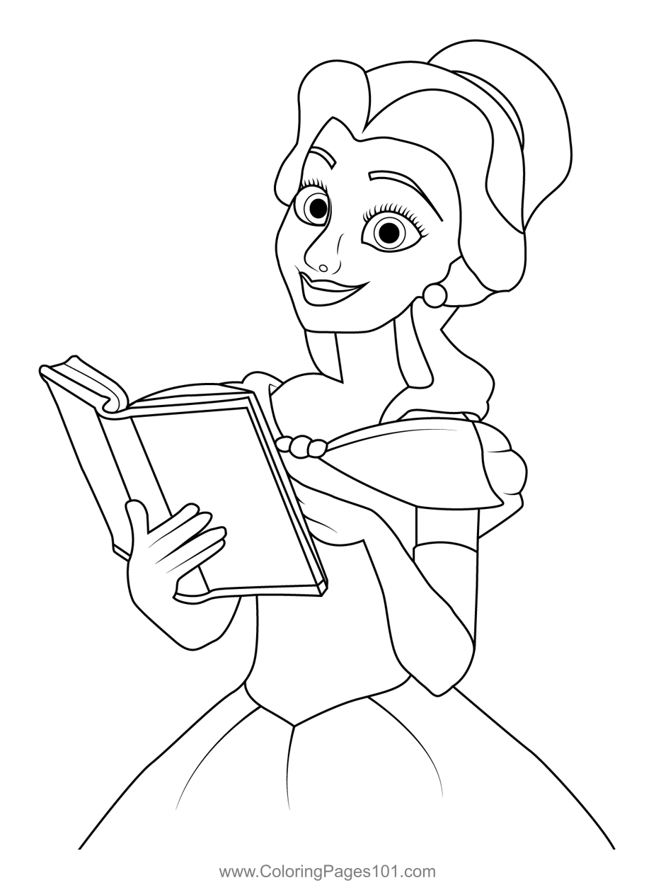 Princess Belle Reading Book Coloring Page for Kids - Free Belle ...