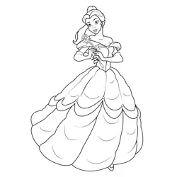 Princess Belle with Flower Free Coloring Page for Kids
