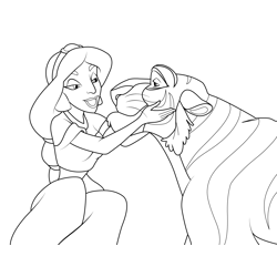 Jasmine with Tiger Free Coloring Page for Kids
