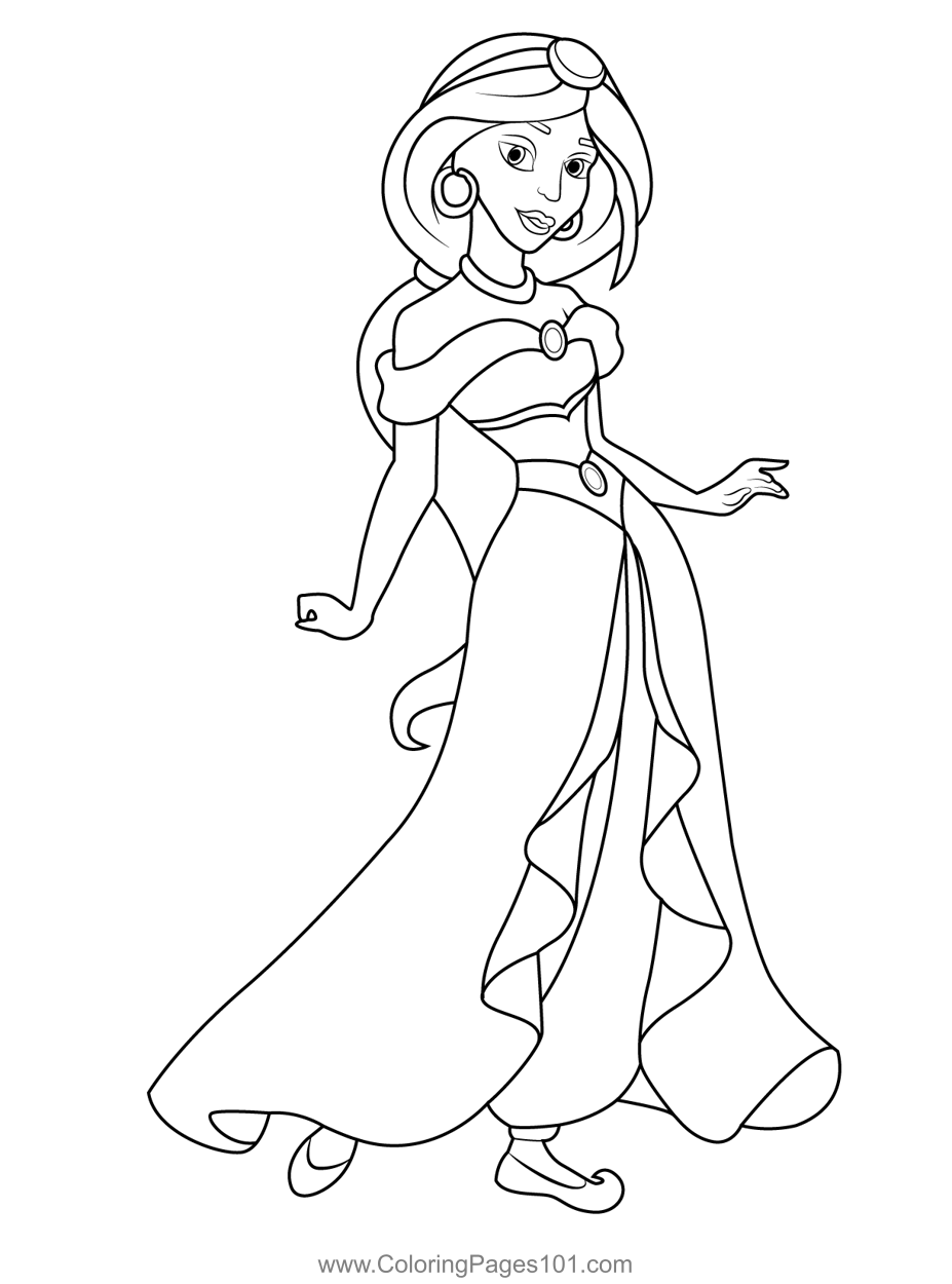 Princess Jasmine 2 Coloring Page for Kids Free Jasmine Printable