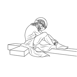 Jesus Sitting His Cross Free Coloring Page for Kids
