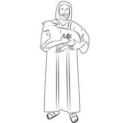 Jesus With Sheep Free Coloring Page for Kids