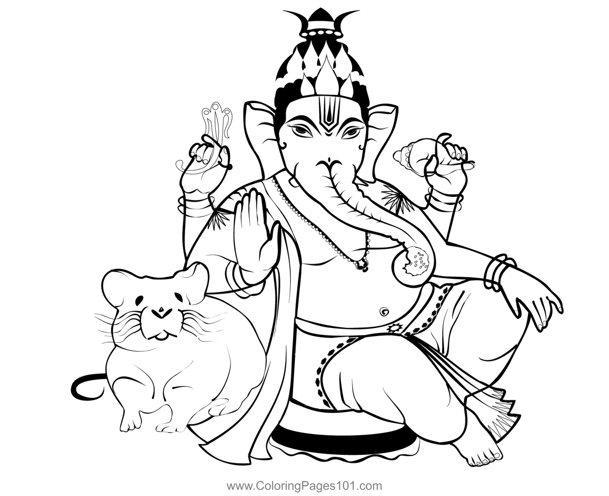 Lord Ganesh 4 Coloring Page for Kids - Free Hindu Gods Printable Coloring  Pages Online for Kids  | Coloring Pages for Kids