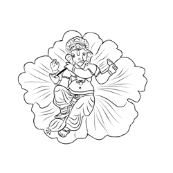 Flower With Ganesha Free Coloring Page for Kids