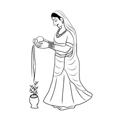 Water Offering To Tulsi Free Coloring Page for Kids