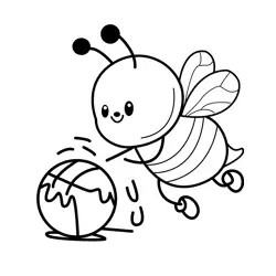 Cute Bee Playing Basketball Free Coloring Page for Kids