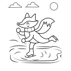 Happy Fox Skates on Ice Free Coloring Page for Kids