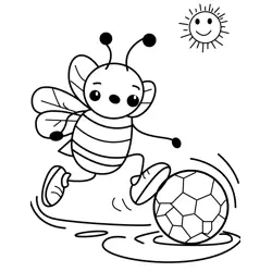 Happy Bee Kicking Ball Free Coloring Page for Kids