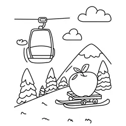 Apple Mountain Ski Adventure Free Coloring Page for Kids